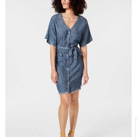 Dresses & Skirts - Trina Turk Lanai Denim Frayed-Hem Shirtdress